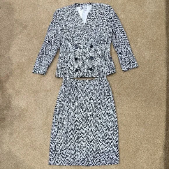 Vintage George Simonton Skirt Suit Black & White Patterned - Picture 2 of 10